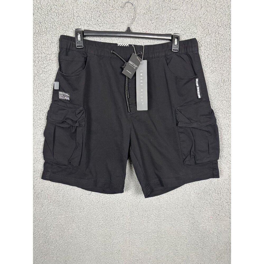 Smoke Rise Mens Black Cargo Pocket Shorts XL Drawstring Elastic Waist NWT's
